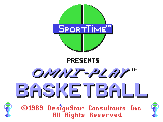 Omni-Play Basketball title screen for Commodore 64